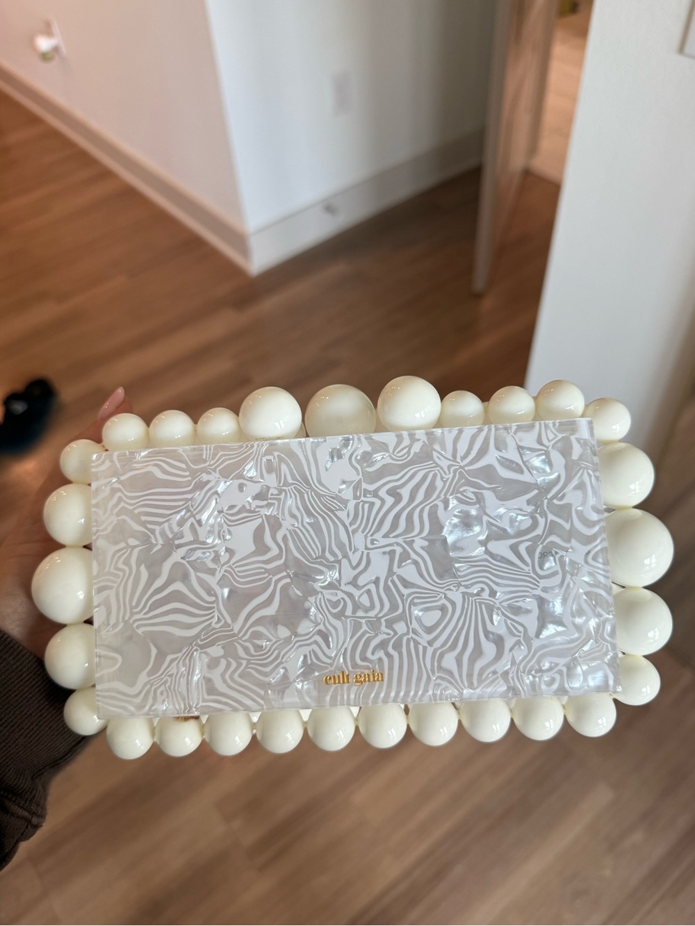 cult gaia Ivory Sculptural Bead Resin Clutch